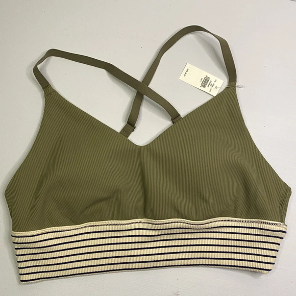 aerie Other - Aerie Striped Color Block Sports Bra NEW green navy cream stripes Offline large